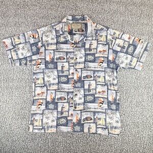Hawaiian Palm Island Aloha Shirt Mens L Lighthouse Flamingo Car Tropical